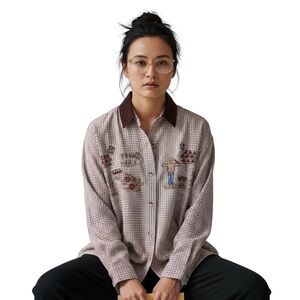 Victoria Jones Woman Button Down Shirt Vintage 90s Check Plaid Embroidery 2X